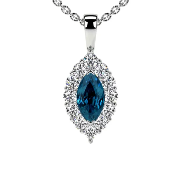Natural Marquise Shape London Topaz Pendant And Round Diamonds (0.71cttw)