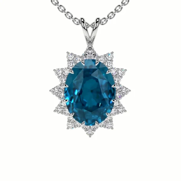 Natural Prong Set Round Diamonds London Topaz Pendant (0.86cttw)