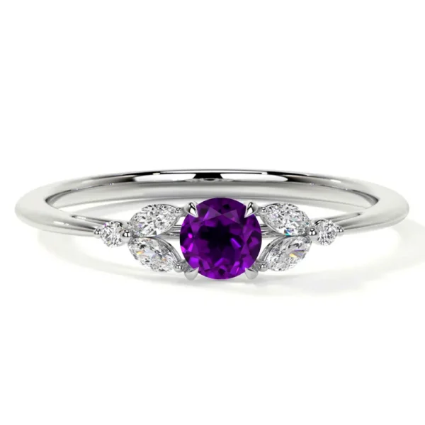 Natural Round Shape Amethyst Prong Set Ring