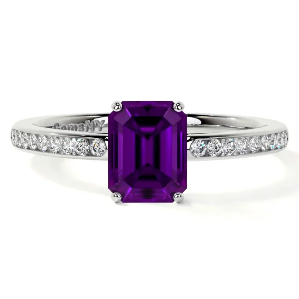 Natural Emerald Cut Amethyst Prong Set Ring