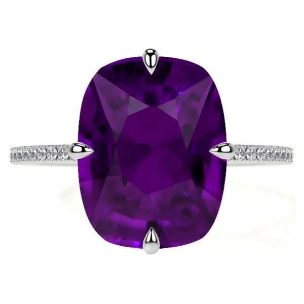 Natural Elongated Cushion Amethyst Prong Set Halo Ring