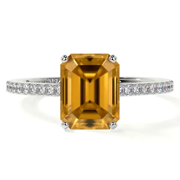 Natural Emerald Cut Citrine Prong Set Ring