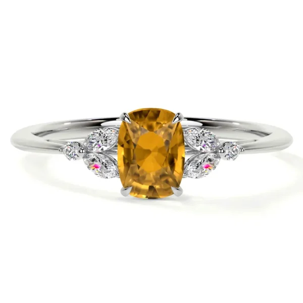 Natural Elongated Cushion Citrine Prong Set Ring