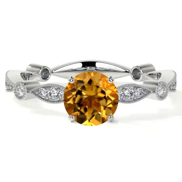 Natural Round Shape Citrine Prong Set Ring