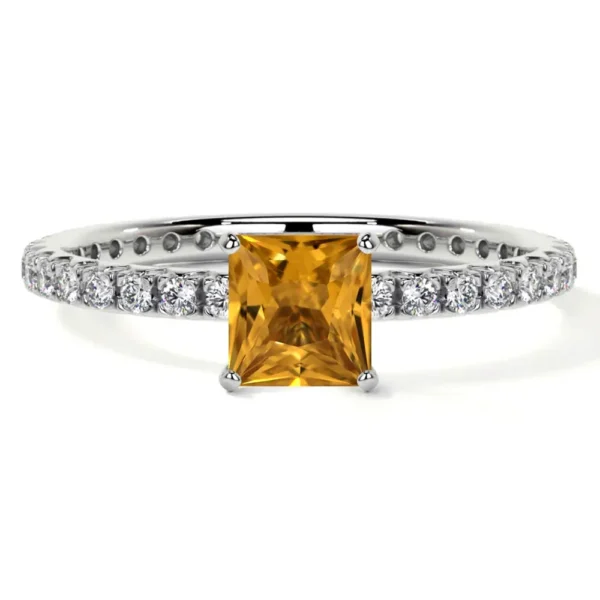 Natural Square Cut Citrine Prong Set Ring
