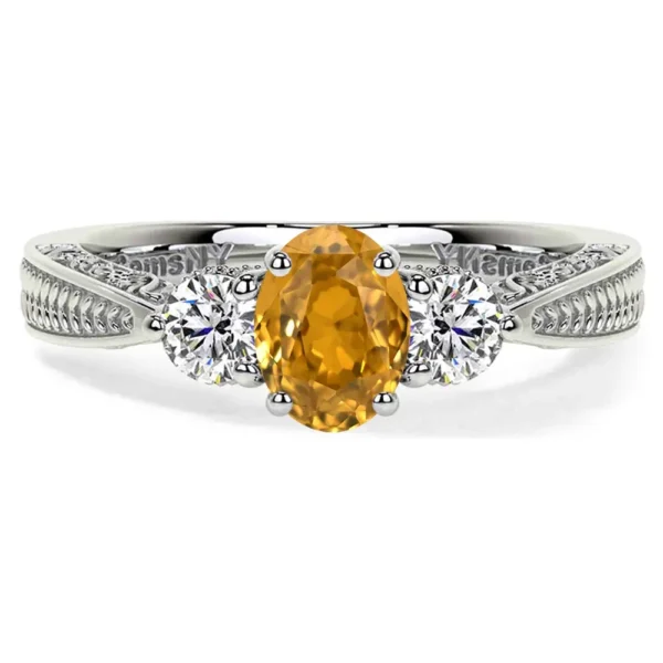 Natural Oval Cut Citrine Prong Set Three Stone Ring