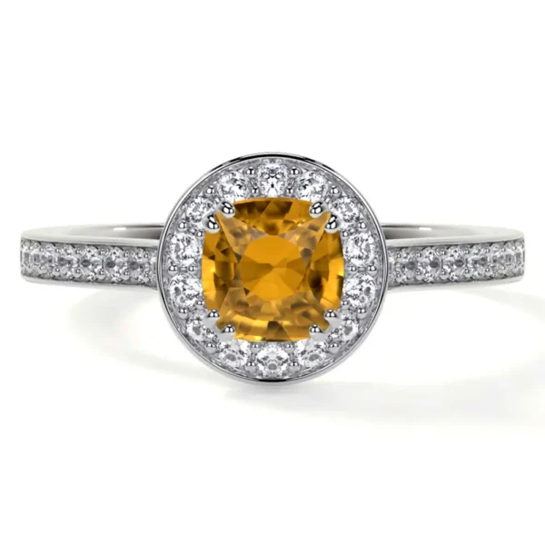 Natural Square Cushion Citrine Prong Set Halo Ring