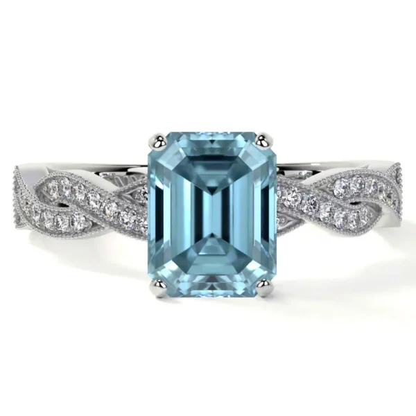 Natural Emerald Cut Aquamarine Prong Set Ring