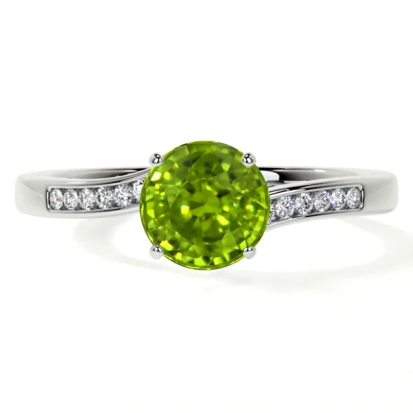 Natural Round Shape Peridot Prong Set Ring