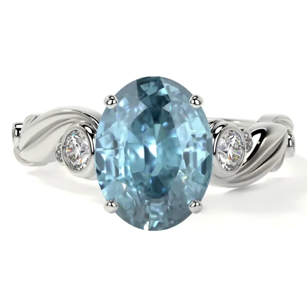Natural Oval Cut Aquamarine Prong Set Ring