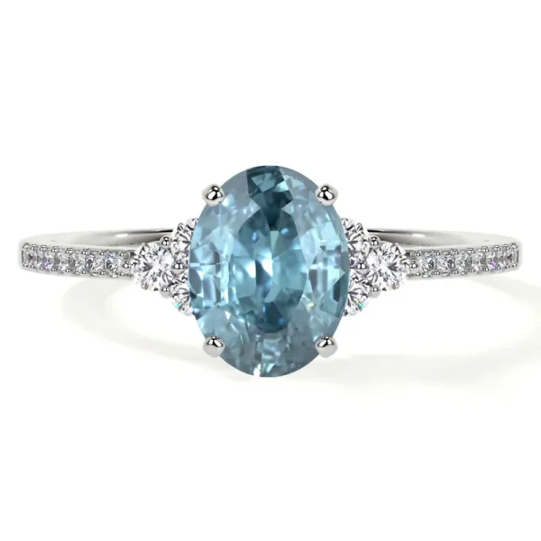 Natural Oval Cut Aquamarine Prong Set Ring