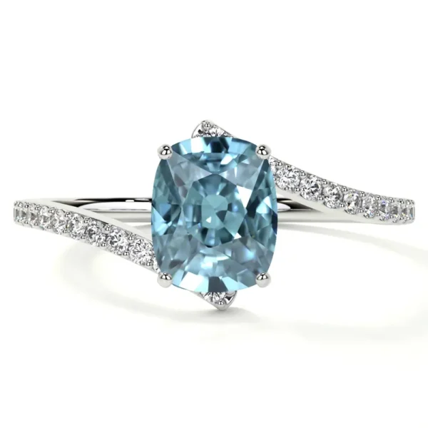 Natural Elongated Cushion Aquamarine Prong Set Ring