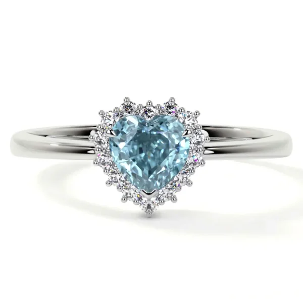 Natural Heart Shape Aquamarine Prong Set Halo Ring