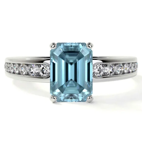 Natural Emerald Cut Aquamarine Prong Set Ring