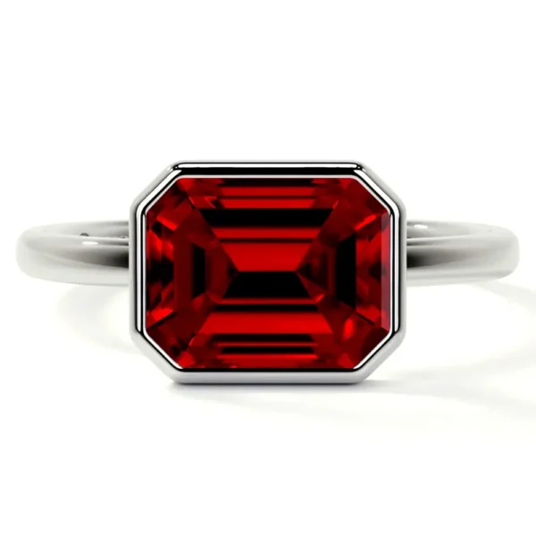 Natural Emerald Cut Ruby Solitaire Ring