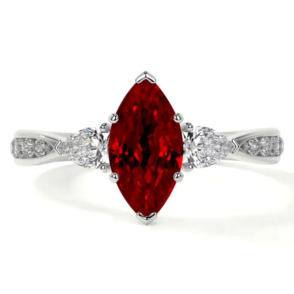 Natural Marquise Shape Ruby Prong Set Three Stone Ring