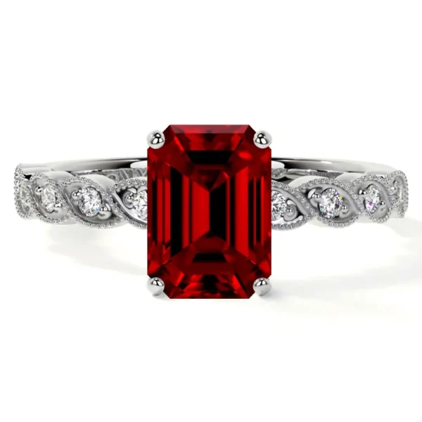 Natural Emerald Cut Ruby Prong Set Ring