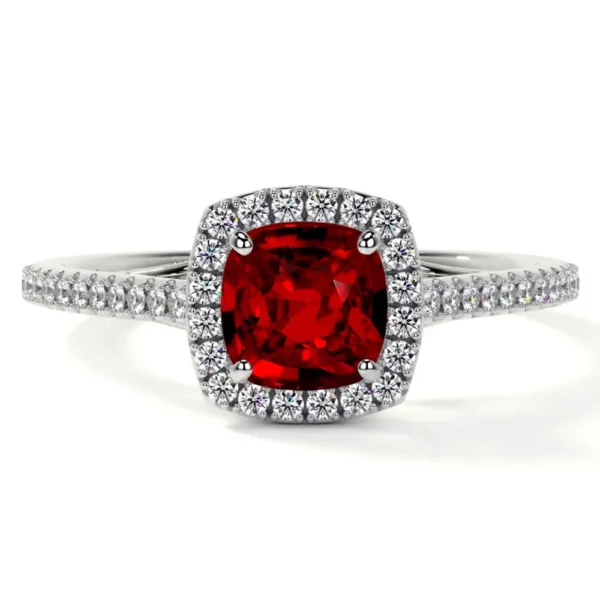 Natural Ruby Square Cushion Classic Halo Ring