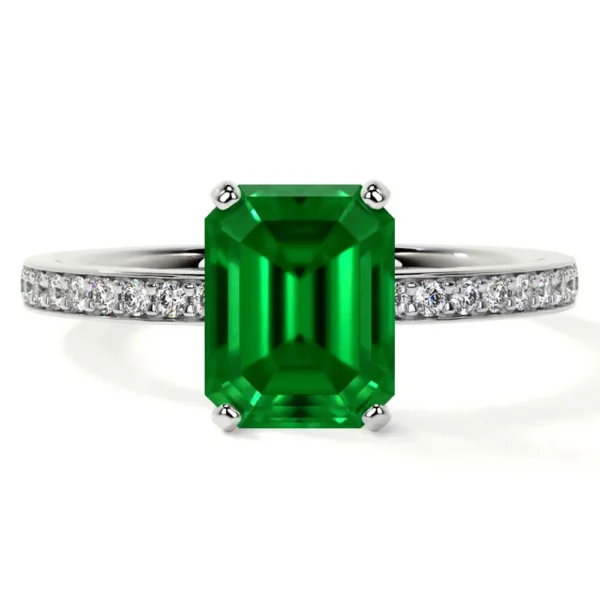 Natural Emerald Cut Emerald Prong Set Ring