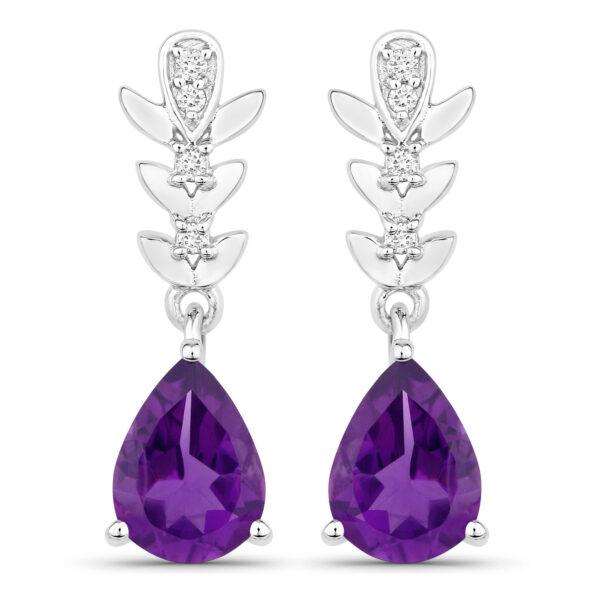 2.07 Carat Genuine Amethyst and Lab Grown Diamond .925 Sterling Silver Earrings