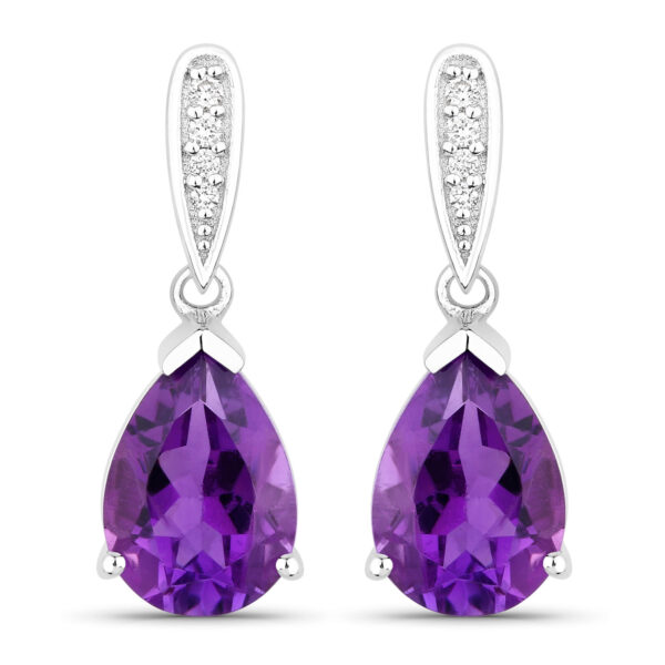 2.76 Carat Genuine Amethyst and Lab Grown Diamond .925 Sterling Silver Earrings