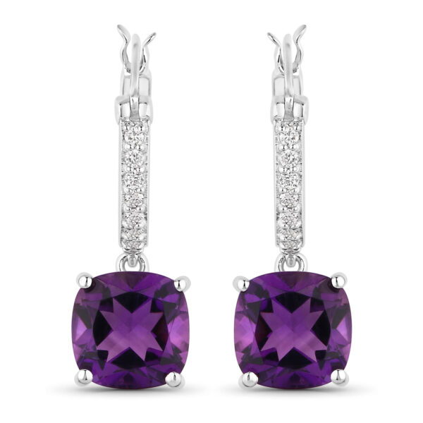 3.78 Carat Genuine Amethyst and Lab Grown Diamond .925 Sterling Silver Earrings
