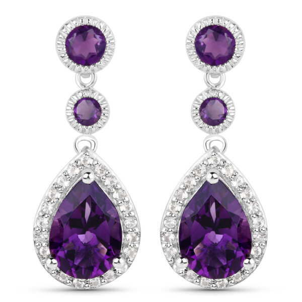 7.00 Carat Genuine Amethyst and White Topaz .925 Sterling Silver Earrings