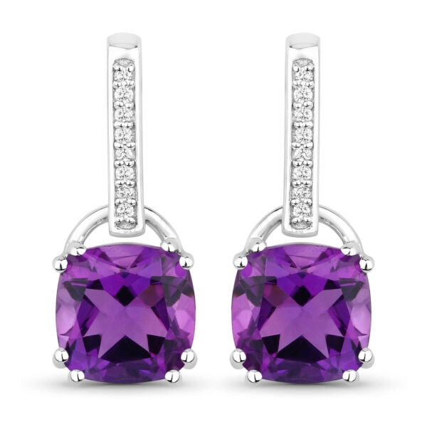 3.68 Carat Genuine Amethyst and Lab Grown Diamond .925 Sterling Silver Earrings