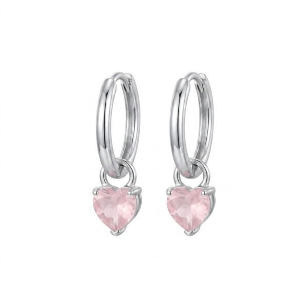 Rose Quartz Heart Hoop Earrings-RQE001