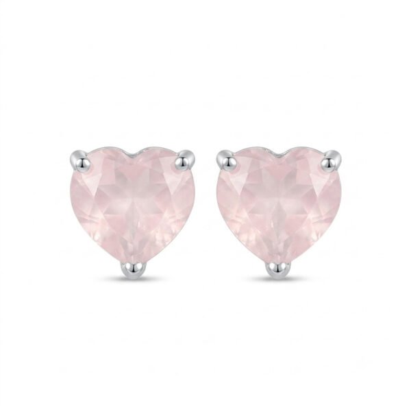 Rose Quartz Heart Hoop Earrings-RQE002