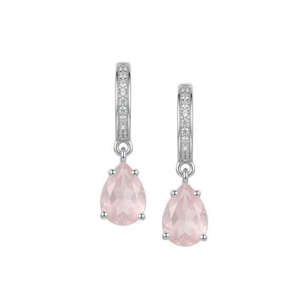 Rose Quartz Heart Hoop Earrings-RQE004