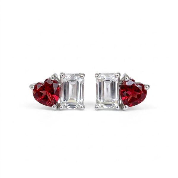 Garnet & White Topaz Toi et Moi Earrings - GER - 001