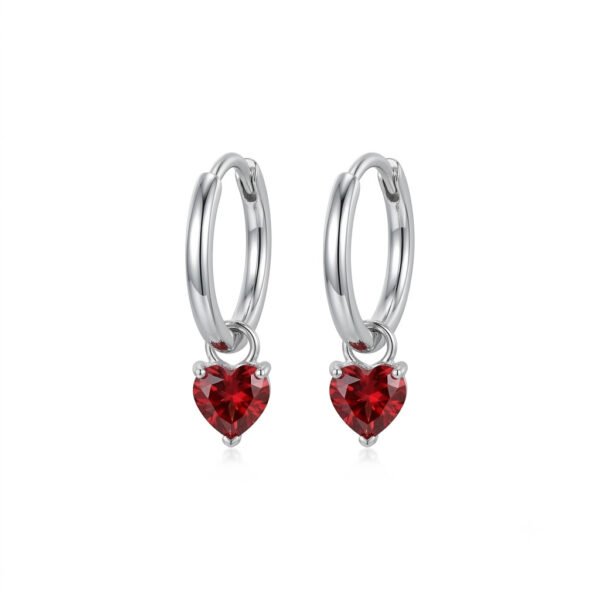 Garnet Hoop Heart Earrings - GER - 002