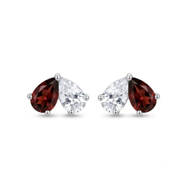 Garnet & White Topaz Toi et Moi Earrings - GER - 004