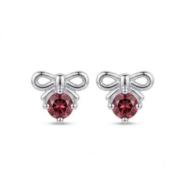 Garnet Bow Knot Stud Earrings - GER - 005